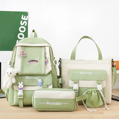 5pcs Sets Children's School Backpack Women's Bagpack Laptop Bag Students Totes