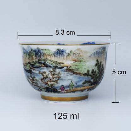 Tea Cup Gongfu Tea Cup Chinese Classical Landscape Painting Teacup 125 ML Big