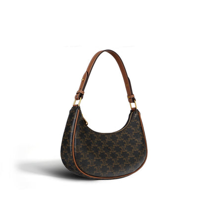 Underarm Bag Leather Shoulder Purse Vintage Printing Half Moon Crossbody Handbag