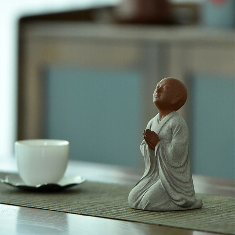One Zisha Tea Pet Yixing Purple Clay Monk Statue Zen Style Creative Ornament New