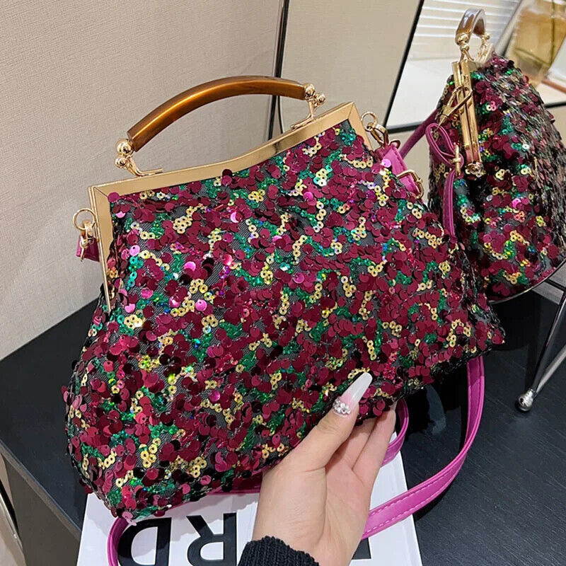 Women Evening Purple Gold Chain Shoulder Bags Wedding Prom Handbags