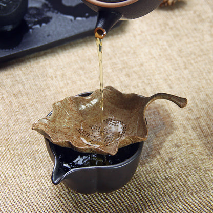 Chinese Tea Filtration Pottery Tea Filter With Holder Creative Leaf Shape China