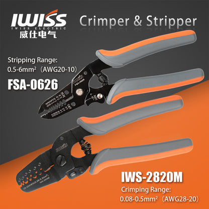IWISS Micro Open Barrel Crimper Tools IWS-2820 for 28-20AWG + FSA-0626 Stripper
