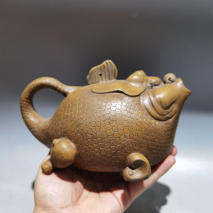 Chinese Yixing Zisha Clay Handmade Exquisite Teapot（鱼化龙壶 底款：陈鸣远）