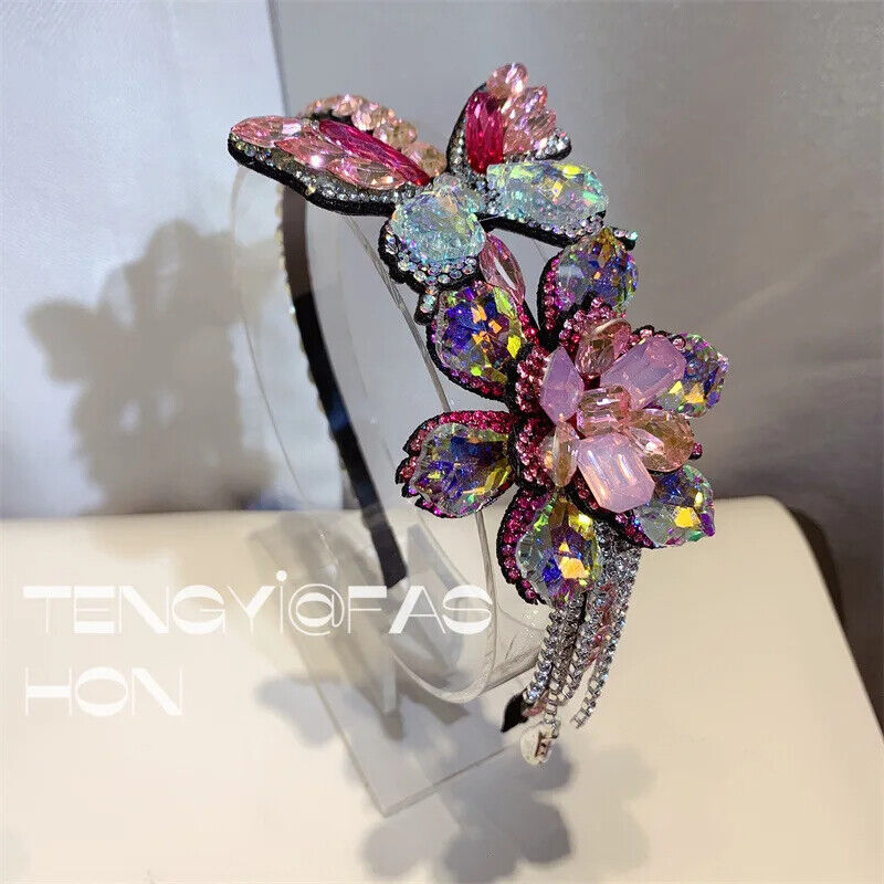 Women Headband Vintage Baroque Flower Big Diamond Luxury Fashion Party Hairbands