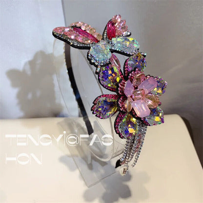 Women Headband Vintage Baroque Flower Big Diamond Luxury Fashion Party Hairbands
