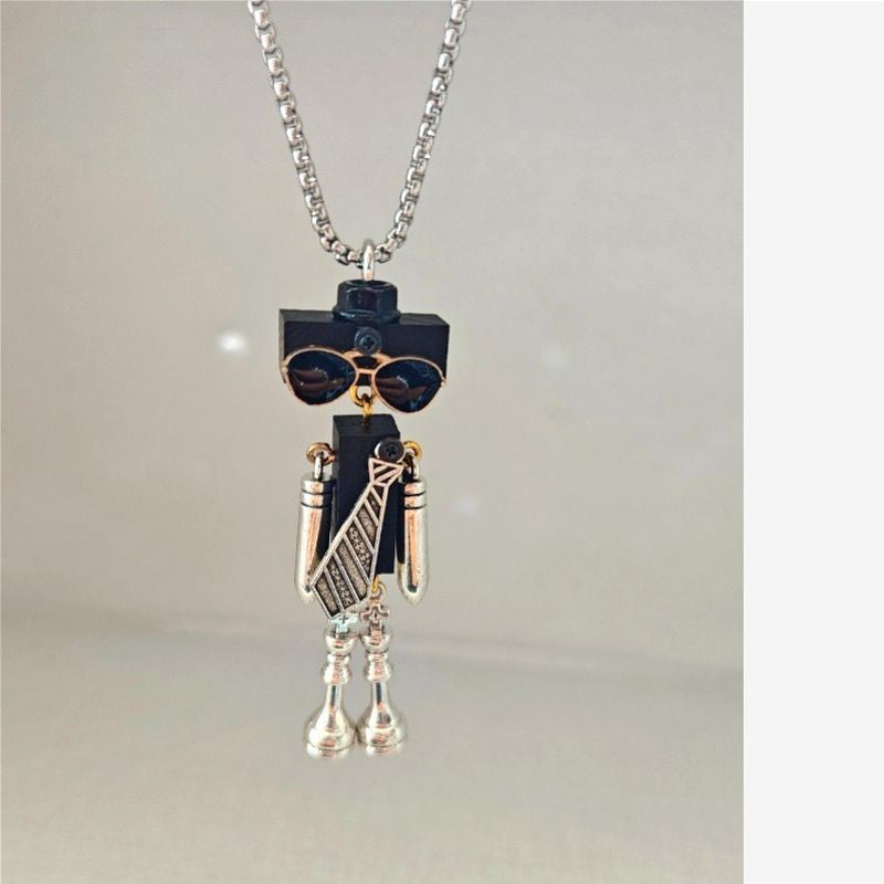 Handmade Steampunk Robot Pendant Wood DIY Keychain Necklace Fashion Accessory