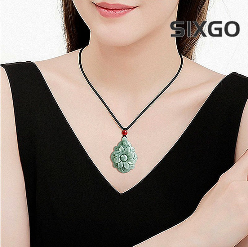 Natural Grade A Jade Jadeite Bean Green Longevity Flower Pendant Jade Pendant