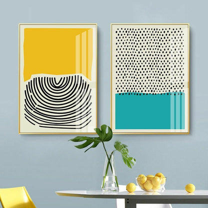 Wall Art Modern Colorful Red Blue Yellow Abstract Line Geometric Canvas Painting