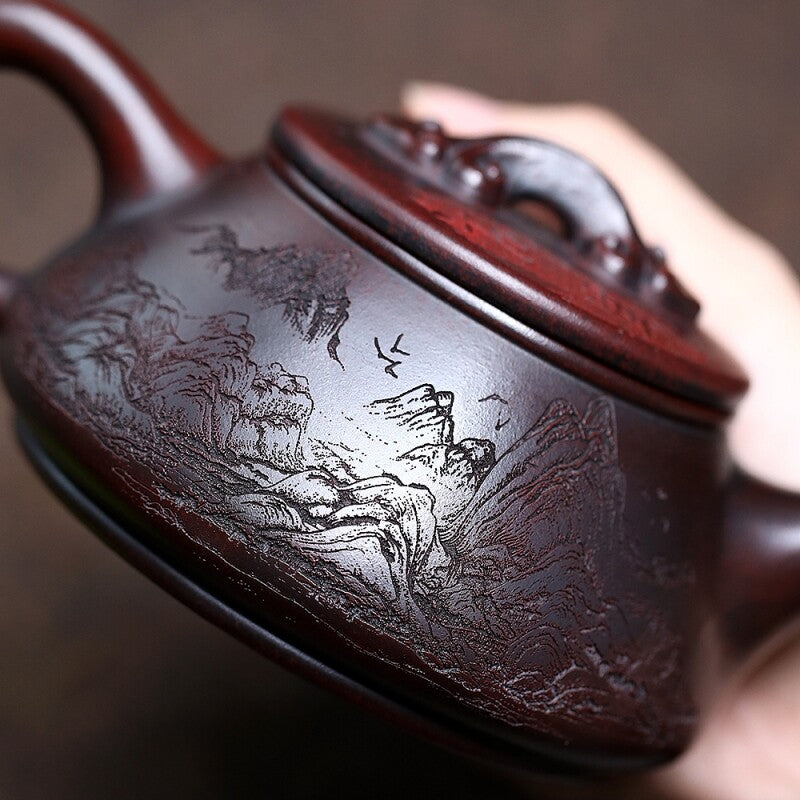 Handmade Tea Pot Embossed 10 Infuser Holes Real Yixing Zisha Clay Pot 330ml New