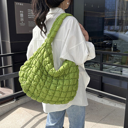 Large Puffer Tote Bag Padded Style Quilted Shoulder Bags Black or Sage Womens