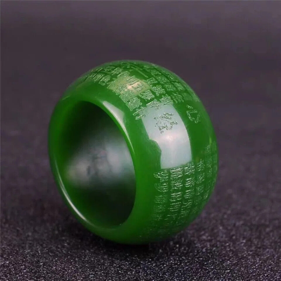 Natural Green Jade 22mm Ring Heart Meridian Emerald Buddhist Amulet Fashion -