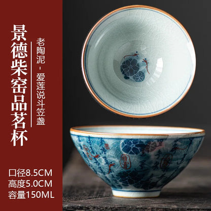 Blue White Antique Old Clay Kungfu Tea Master Cup Ceramic Fengshui Cylinder Cup