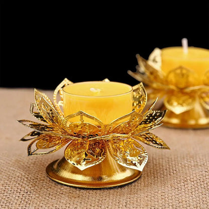 1PC Buddhism Gold Lotus Ghee Lamp Holder Butter Lamp Tea Light Holder Tibetan