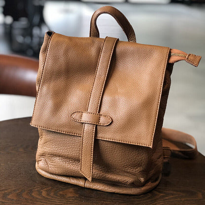 Women's Real Leather Small Backpack Rucksack Daypack Travel Bag Vintage w/Flap