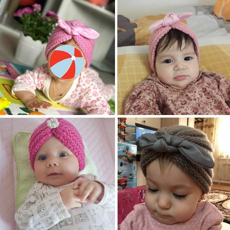 Baby Hat Knitted Winter Girls Bonnet Beanie Turban Newborn Cap Boys Accessories