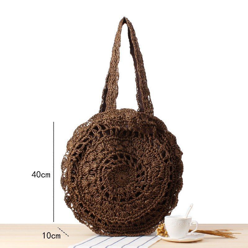 Straw Bag Round Woven Handmade Summer Polyester Crossbody Shoulder Bag Polyester