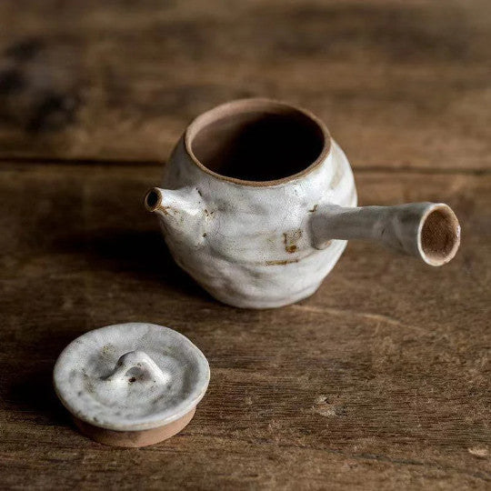 Ceramic Kyusu Teapot White Chinese Tea Pot for Tea Lovers