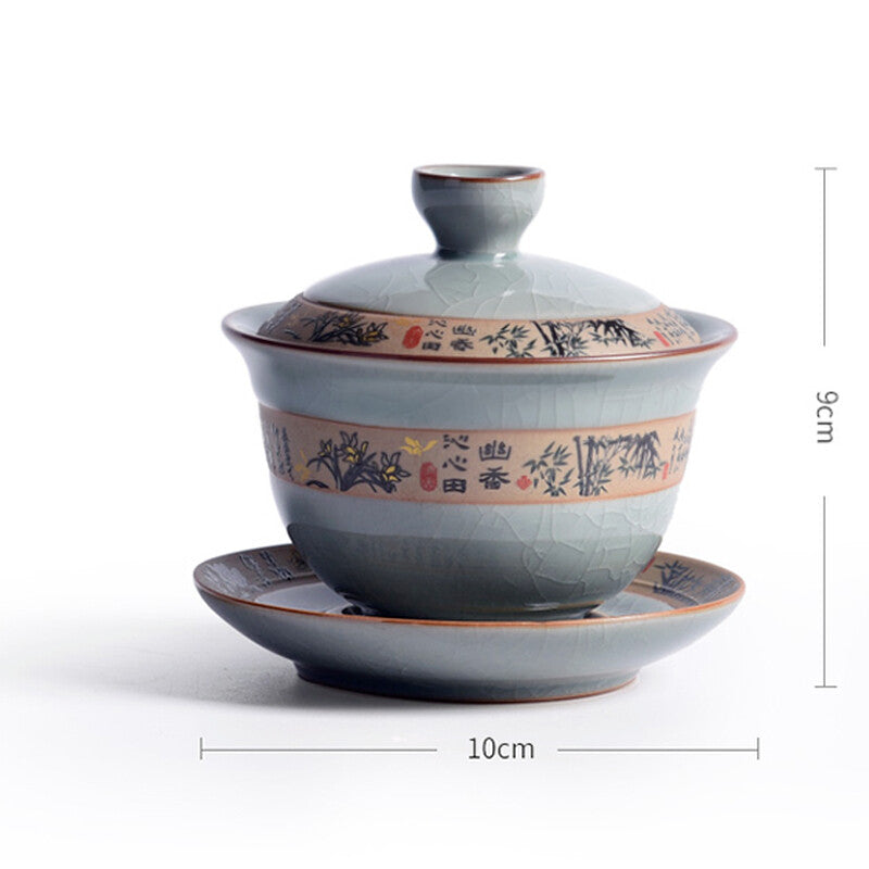 Tea Bowl Ceramic Kung Fu Tea Set Gaiwan Cup Bowl Crackle Glaze Porcelain Tureen