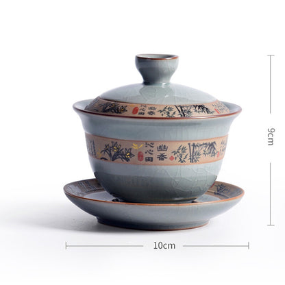 Tea Bowl Ceramic Kung Fu Tea Set Gaiwan Cup Bowl Crackle Glaze Porcelain Tureen