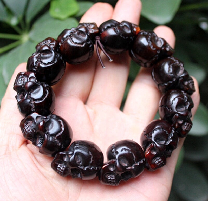 Natural Horn Carved Head Beads Bracelet Hand Chain Buddha Bangle Amulet