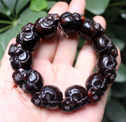 Natural Horn Carved Head Beads Bracelet Hand Chain Buddha Bangle Amulet