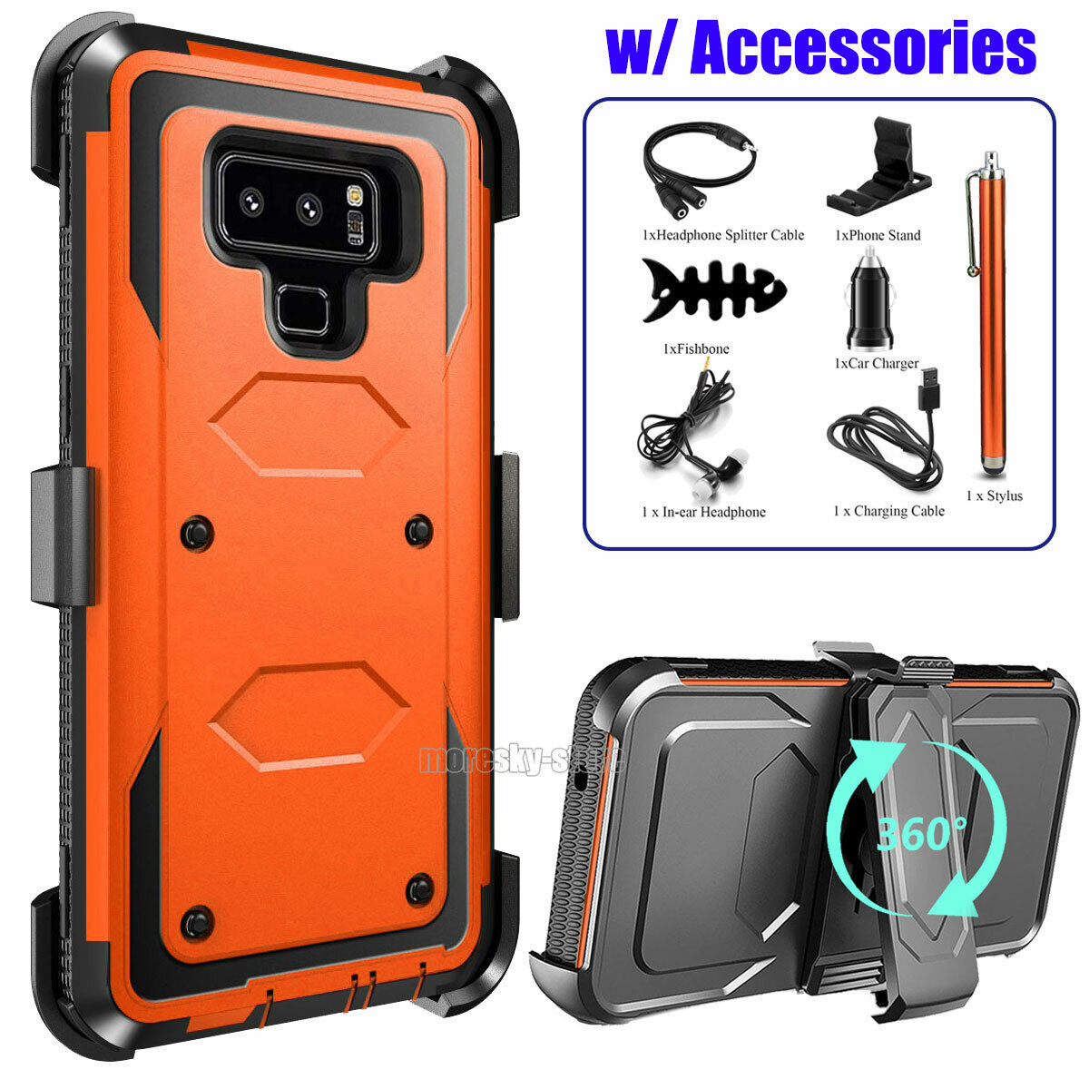 For Samsung Galaxy Note 9 Heavy Duty Clip Holder Case Cover, w/ Accessories