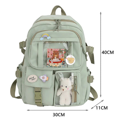 Students School Bags Canvas Backpack Patchwork Women