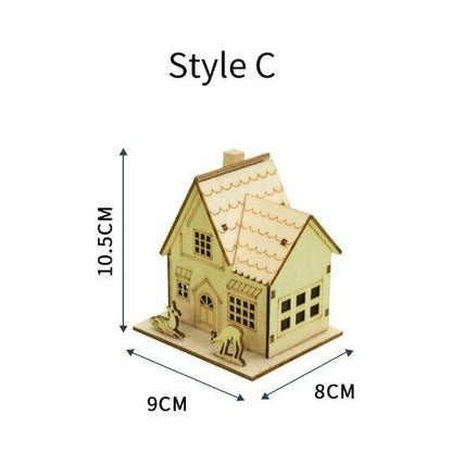 Christmas Log Cabin Christmas Craft Decoration with Light Wooden Small House
