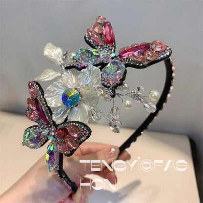 Women Headband Vintage Baroque Flower Big Diamond Luxury Fashion Party Hairbands