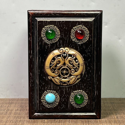 Sandalwood Jewelry Box 15×10×7cm Dragon Inlay Gem Vintage Slide Box