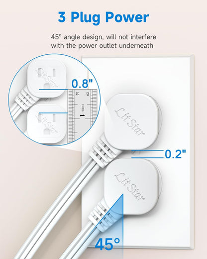 Flat Plug 1Ft Short Extension Cord, White 90-Degree Plug Low Profile Power Adapt