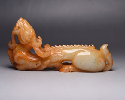 Collection China Hetian Jade Carved Dragon Statue Exquisite Unique Figurines Art