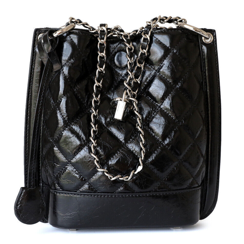 Small Quilted Real Leather Bucket Shoulder Bag Tote Purse Handbag Fashion Chains