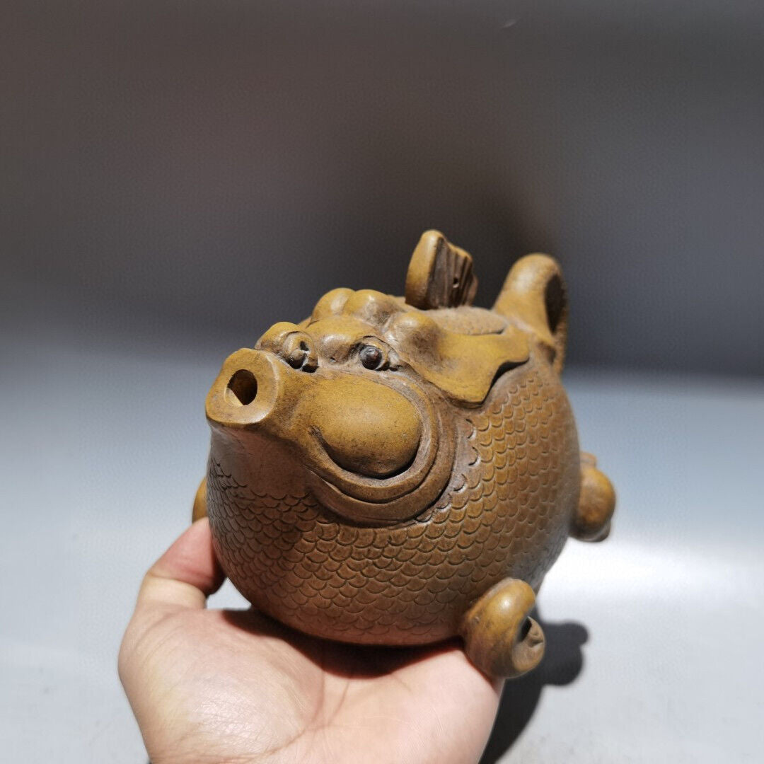 Chinese Yixing Zisha Clay Handmade Exquisite Teapot（鱼化龙壶 底款：陈鸣远）