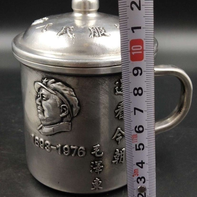 Silver Plated Copper Lidded Mug Retro Embossed Tea Cup Handcrafted Decor