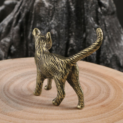 Brass Solid Cat Figurine Gift Miniature Vintage Cat Tea Pet Ornament