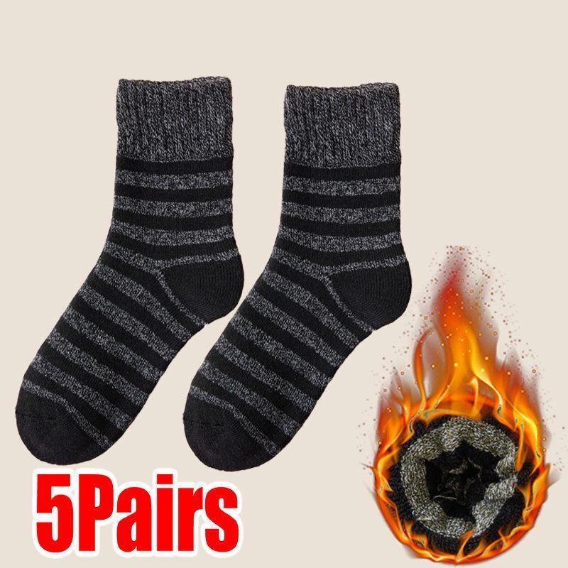 Men Socks 5Pairs Terry Fabrics Winter Woolen Merino Thick Thermal Warm Sportwear