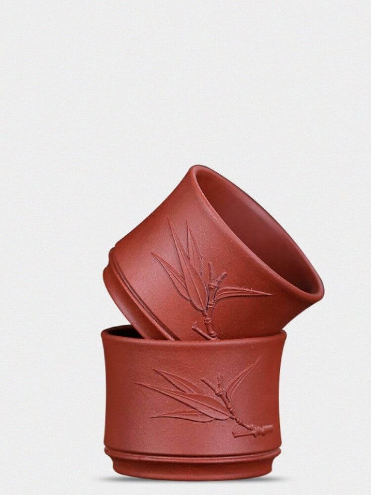 Tea Cup Bamboo Relief Handmade Carved Real Yixing Zisha Marked Kungfu Tea Cup