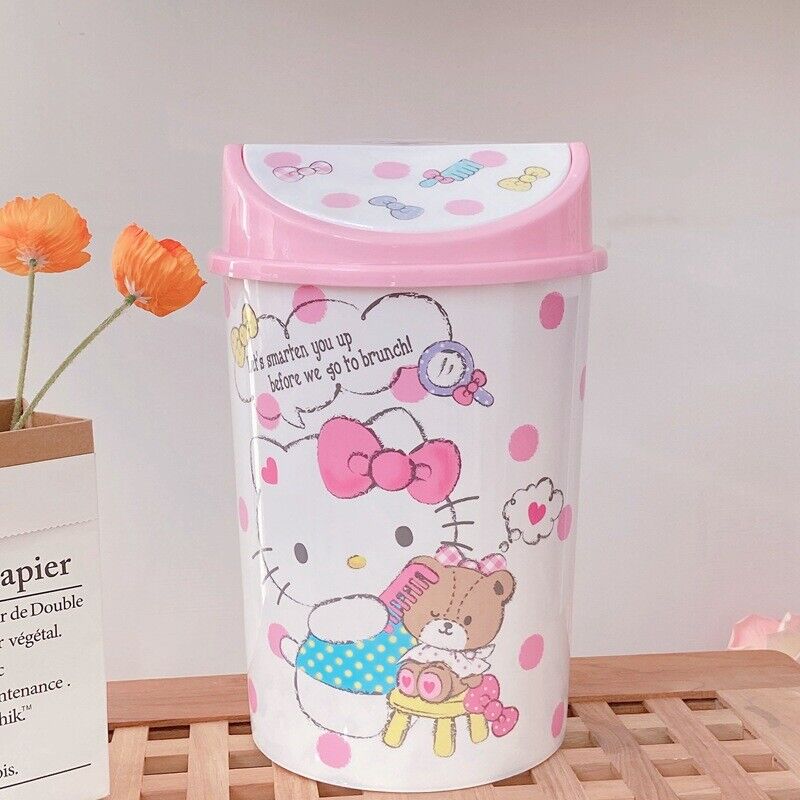 Cute HelloKitty Home Trash Can with Swing Lid Waste Garbage Bin Wastebaskets