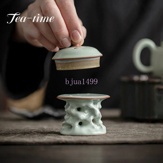 Azure Ru Kiln Porcelain Teapot Cover Base Handmade Ceramic Teapot Lid Holder
