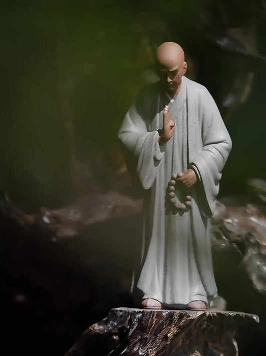 yixing zisha tea pet Buddha monk statue handmade purple clay artware shelf deco