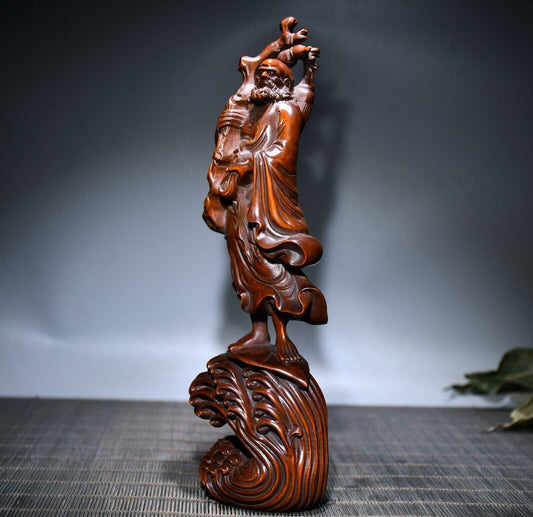Chinese Vintage Boxwood Nicely Carved Dharma Buddha Statue Home Decor Sculpture