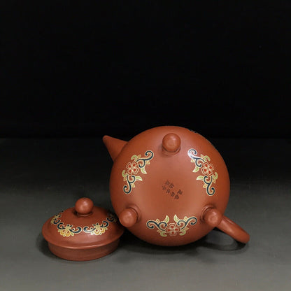 Chinese Yixing Zisha Clay Handmade Exquisite Teapot （三足水平壶 底款：柏原（清））