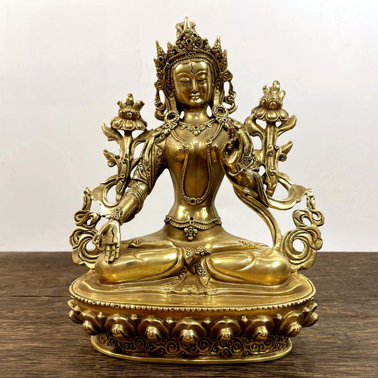 8.6"China Buddhism Temple Bronze Tara GuanYin Goddess Buddha Statue