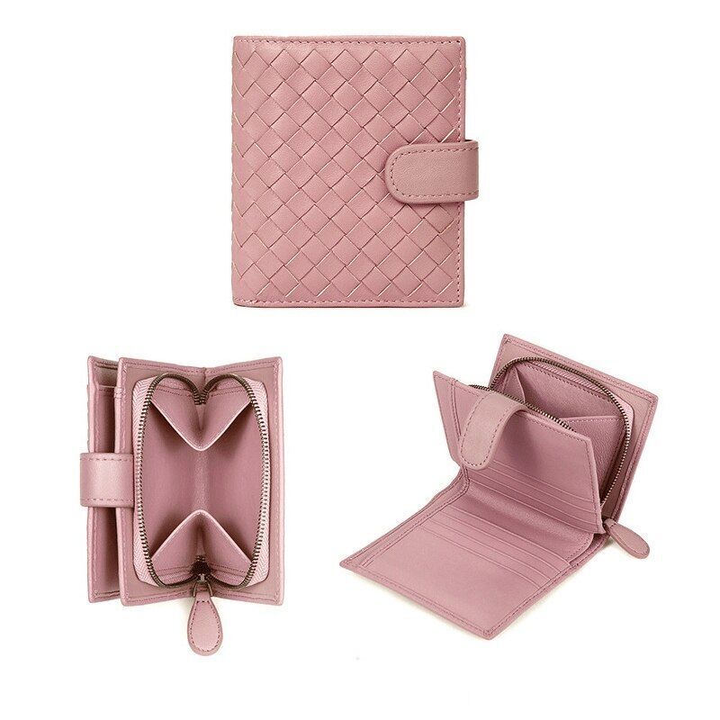 Sheep Leather Wallet Leather Woven Coin Purse Zipper Storage Bag 11*2*9.5 CM 1PC