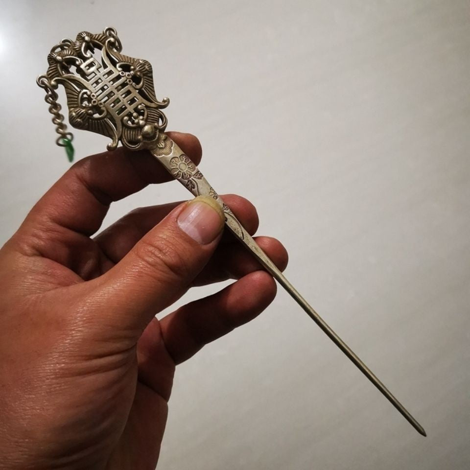 Chinese Vintage Style Silver Plated Hairpin Hollow Carved Hair Stick