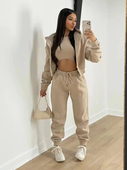 3Piece Sets Women Tracksuit Suit Trouser Set Sweatshirt Sports Sportswear