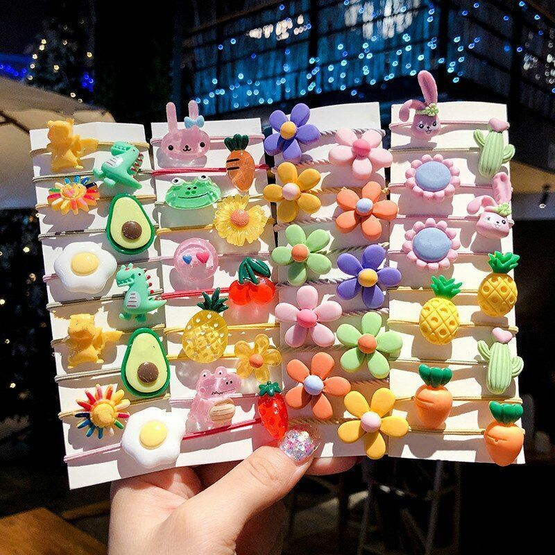 Hair Bands 10/20 Pcs/Bag Shiny Flowers Baby Scrunchies Rubber Kids Accessories