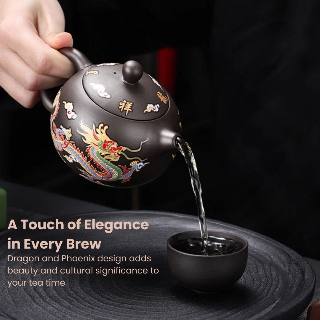 Zisha Chinese Tea Set Color-Changing Teapot Dragon & Phoenix Puer Clay Pot Cups